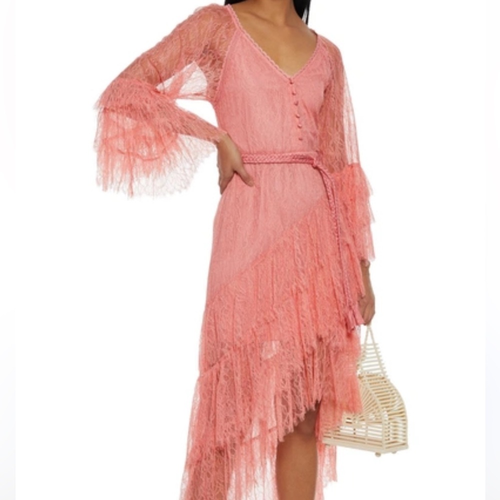 Alice + Olivia Coral Asymmetrical Lace Skirt